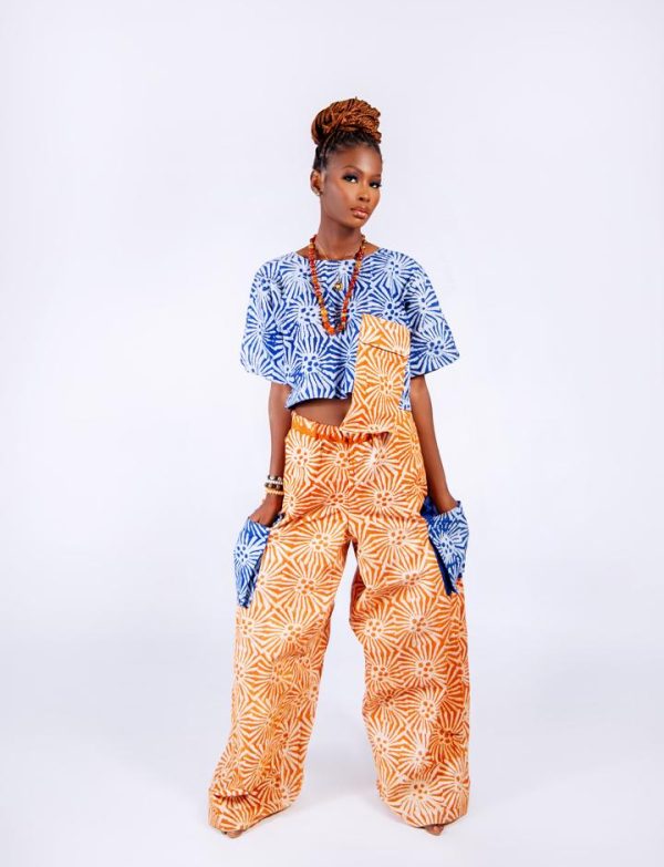Crop 2 piece. Adire crop top with matching pants.