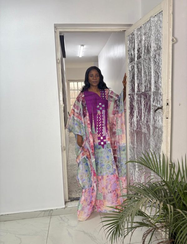 ITUNU Kaftan. Embroidered chiffon ensemble.