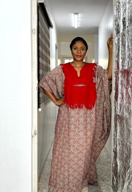 Olori Lux - Wine fabric mix with Red aso oke