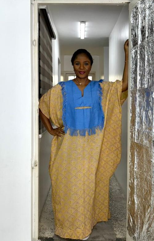 Olori Lux - Pink fabric mix with Green stripes mixed aso oke