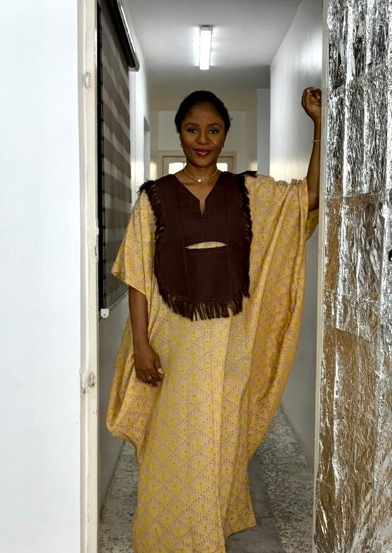 Olori Lux - Pink fabric mix with Navy Blue aso oke